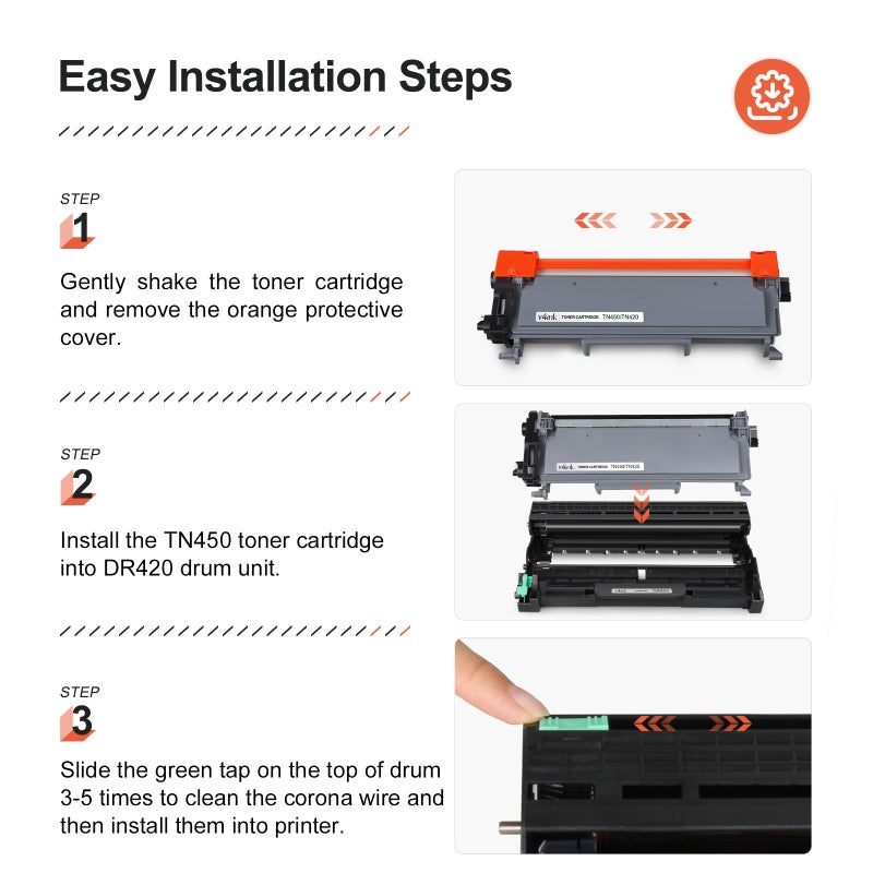 v4ink Compatible TN450 Toner Cartridge Replacement for Brother TN450 TN420 Toner Cartridge High Yield Use for HL-2240d HL-2270dw HL-2280dw MFC-7360n MFC-7860dw IntelliFax 2840 2940 Printer 2 Packs - Image 4